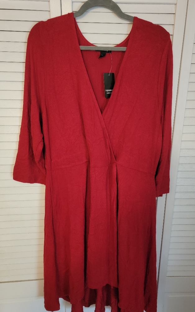 Torrid red wrap dress with sleeves NWT